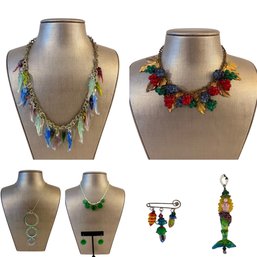 Colorful Artisan Made Glass Beaded Jewelry Collection Including Mermaid Pendant