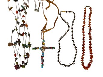 Natural Stone & Glass Bead Necklaces Including Oversized Cross