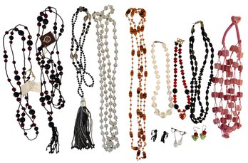 Glass Beaded Necklaces & Earrings Including Two Contemporary Garnet French Jet Style Necklaces