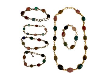Multi Color Stone Scarab Beetle Bracelets & Necklace