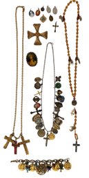 Religious Themed Jewelry Including Coro Maltese Cross Brooch