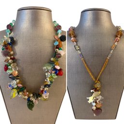 Two Pastel Encrusted Glass Charm Necklaces
