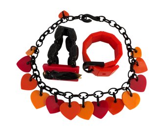Black & Red Molded Jewelry In The Style Of Parisian Designer Marion Godart