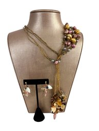 Autumnal Bead Clustered Lanyard & Earrings
