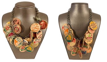 Pair Of Milk Cap Necklaces Crafted From Vintage Milk Bottle Caps