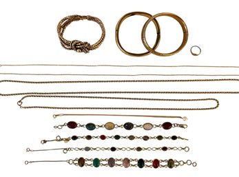 Gold Filled Jewelry Collection Including Cabochon Gemstone Bracelets
