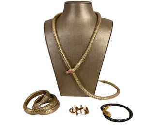 Vintage Coil Snake Chain Necklace, Bracelets & Erwin Pearl Brooch