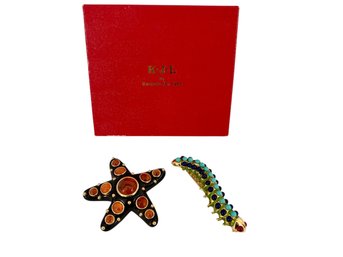 Vintage Kenneth Jay Lane Starfish & Caterpillar Brooches