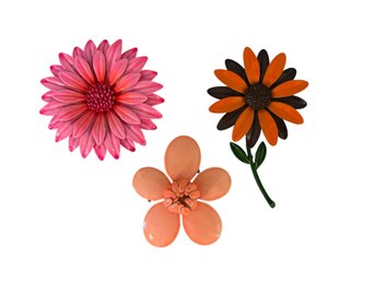 Colorful 1960s Metal Flower Brooches