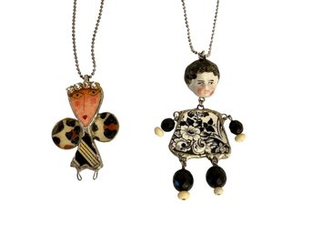 Two Mosaic Pendant Necklaces, Including By Artist Libby Denenberg