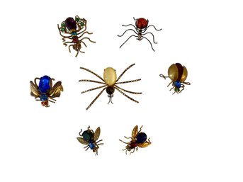 Selection Of Vintage Czech Glass & Rhinestone Insect Figural Brooches