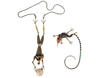 Exquisite Articulating Frog Necklace & Chameleon Brooch By Jewelry 10 Artists Cynthia Chuang & Erh-Ping Tsai