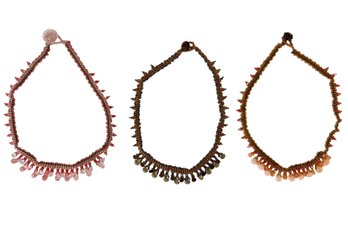 Vintage Button Closure Beaded Princess Length Necklaces