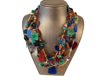 Antique Gemstone & Charm Four Strand Necklace, Paid $1508