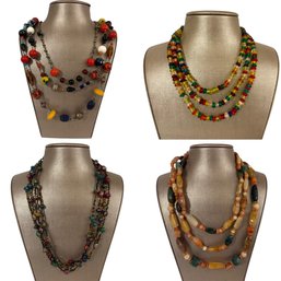 Five Vintage Opera Length Glass Beaded Necklaces