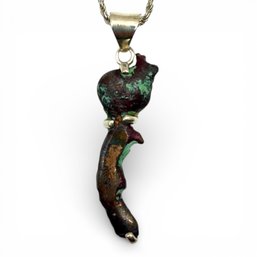(A127) Italian Sterling Silver Turquoise Twisted Rope Necklace