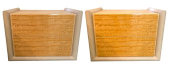 Pair Post Modern ,italian Giorgio Collection  Burr Satinwood And Leather Nightstands  .