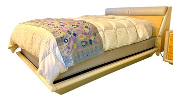 Post Modern ,italian Giorgio Collection  Burr Satinwood And Leather Queens Size Bed. (Frame Only)