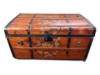 Antique Floral Decorated Steamer Trunk