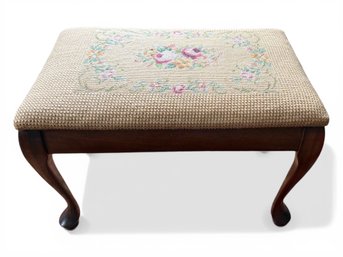 Floral Needlepoint Footstool With Cabriole Legs