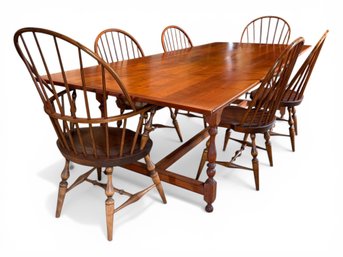 Custom Made Cherry Tavern Table With Six Warren Chair Works Chairs (Warren, RI)