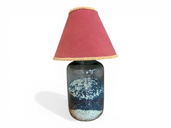 Large Glass Carboy Table Lamp With Red Shade