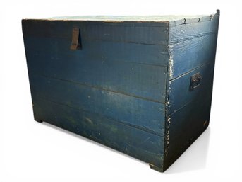 Antique Blue Paint Decorated Distressed Chest / Trunk