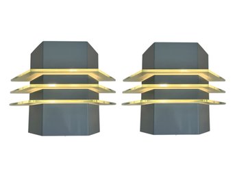 Post-modern Retro Style Cut Glass And Metal Wall Sconces