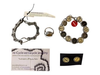 Upcycled Bike Chain & Typewriter Key Jewelry