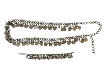 Silver Toned Metal Belly Dancer Chain Belt & Coordinating Bracelet