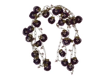 Beaded Crochet Purple Floral Lariat Necklace