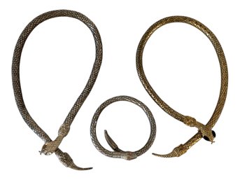 Gold & Silver Tone Mesh Snake Necklaces And Bracelet