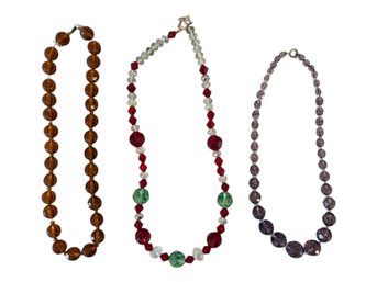 Three Colored Crystal Beaded Necklaces