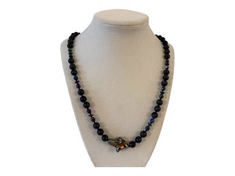 Iridescent Peacock Colored Central Pendant Beaded Gemstone Necklace