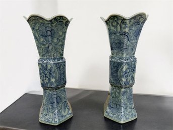 Maitland Smith Blue Crackle Vase Pair