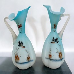 Vintage Painted Glass Pair