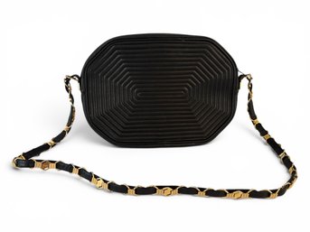 Vintage Revillon Paris Black Leather Quilted Shoulder Bag, Made In France