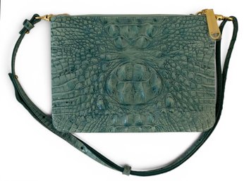 Brahmin Perri Crocodile Embossed Leather Crossbody Bag In Aqua Blue - NEW