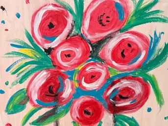 Abstract Oil On Canvas Of Whimsical Roses