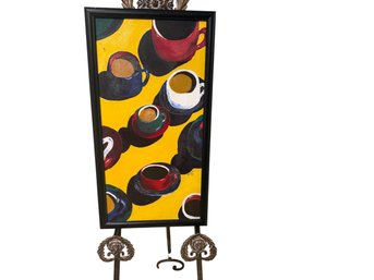Framed Oil On Canvas Abstract Coffee Cups
