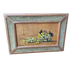 Signed M.W. Huggins Grapes Still Life Oil On Masonite
