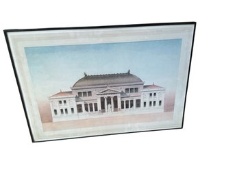 Framed Victor Postolle Print Of French Neoclassical Architectural Drawing
