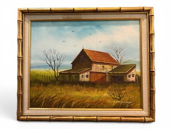 Everett Woodson (American, 1933-2016) Country Barn Landscape Oil Painting, Signed