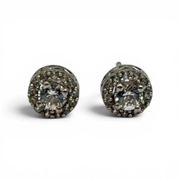 (A100) Sterling Silver Faceted Clear Stone Stud Earrings