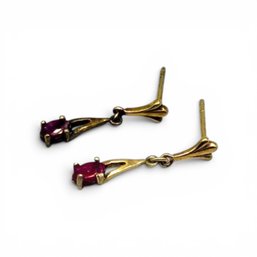 (A141) Sterling Silver Vermeil Pink Stone Stud Dangle Earrings