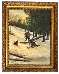Vintage / Antique Original Frontier Hunting Oil Painting Signed G.M. Smith In Gilt Frame