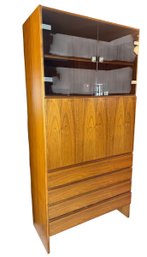 Mid Century Modern Smoked Glass Drop-Front Secretary/bar Cabinet