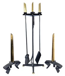 Donald Deskey For Bennett Mid Century Iron And Brass Fireplace Set