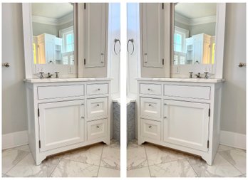 A Pair Of 39 Inch Marble Top Custom Vanities & Cabinetry- Perrin & Rowe - Primary - Removed - Pickup Ready