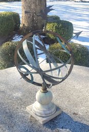 Beautiful Vintage Armillary Sundial With Marble Base & Roman Numerals